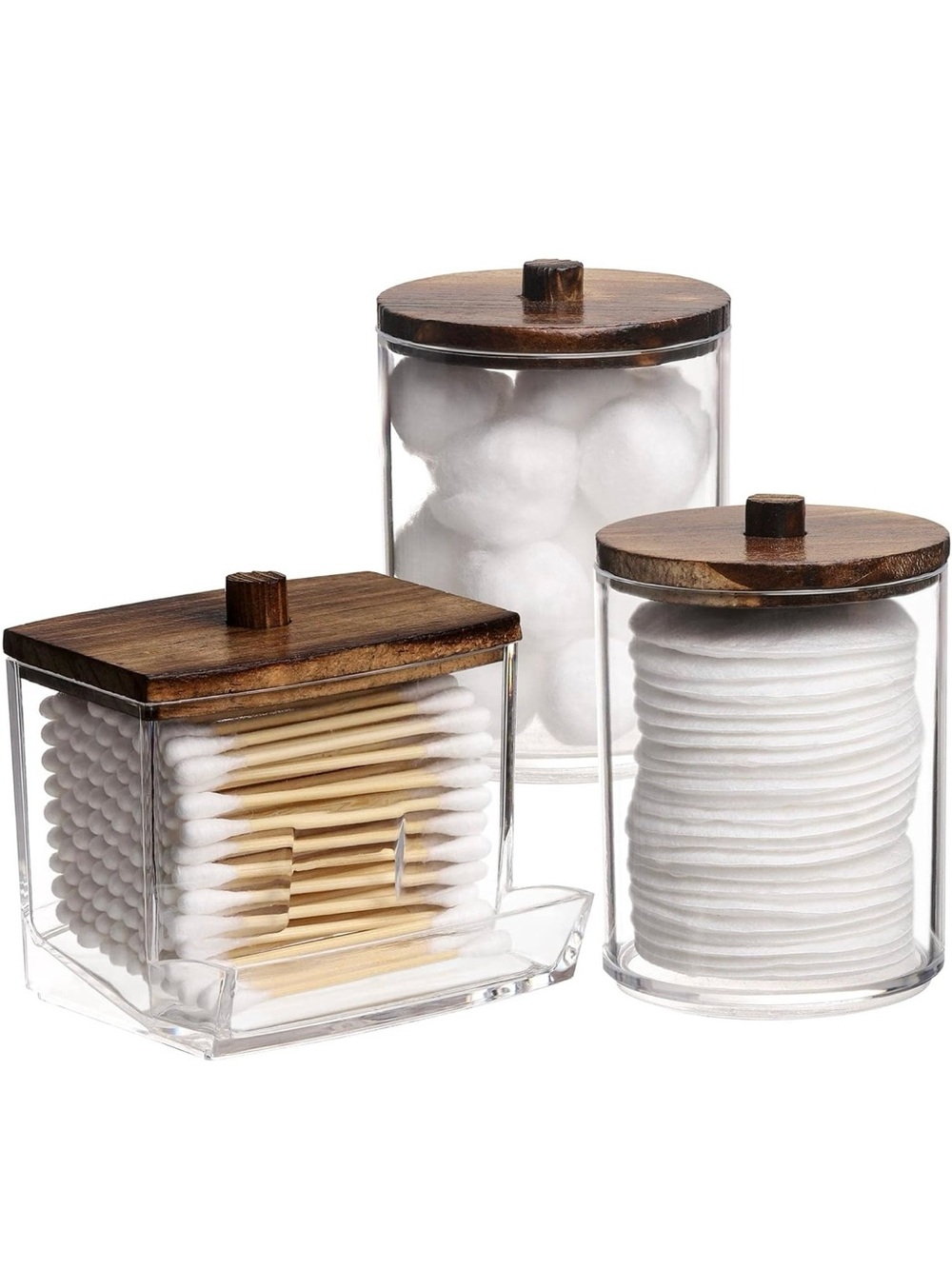 3 Pack Qtips Holder Bathroom Container, 10 oz Cotton Ball/Swabs Dispenser, Apoth